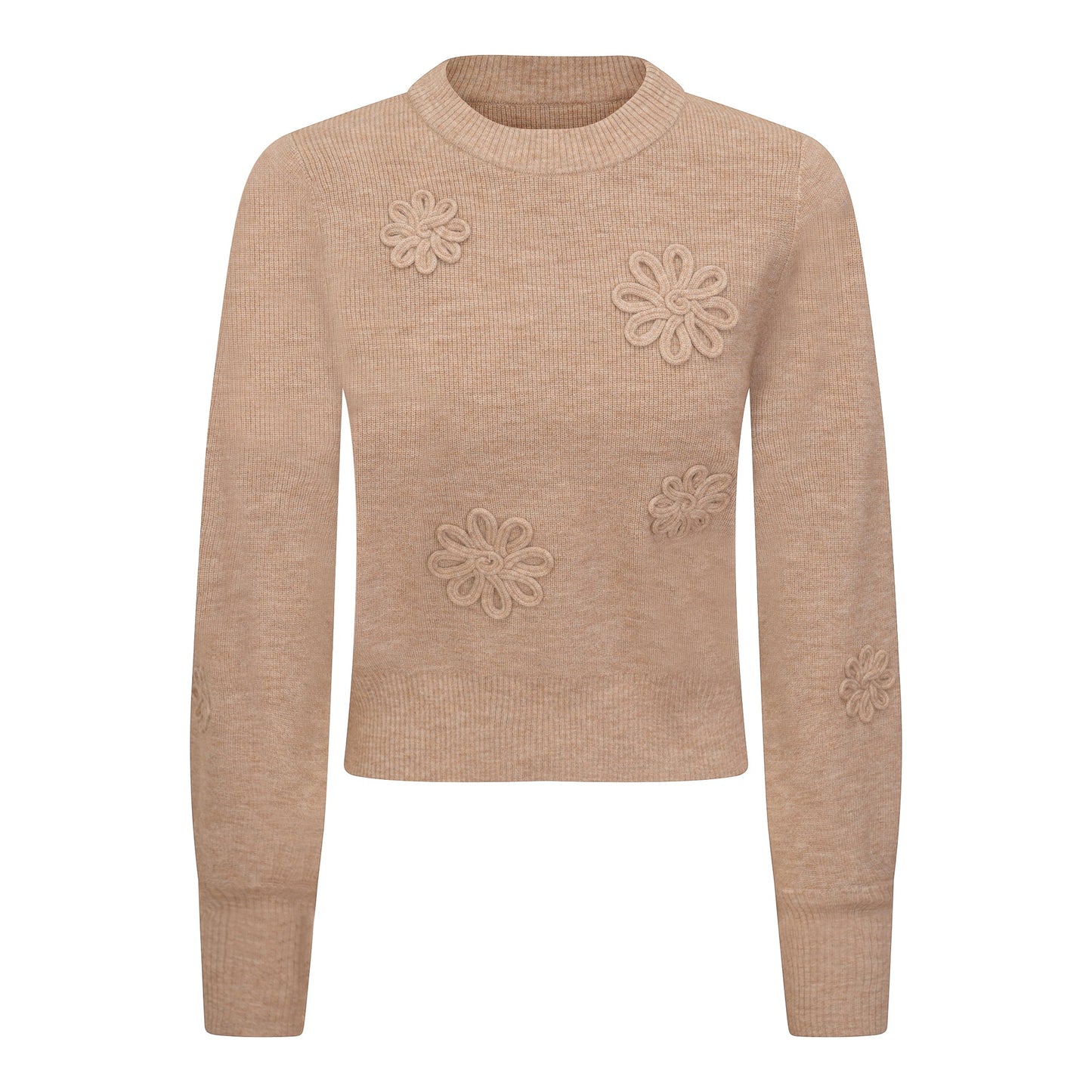 Ribbed Applique Sweater Oatmeal