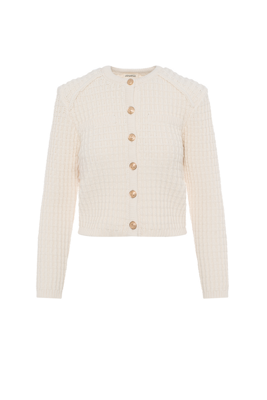 Crochet Knit Short Cardigan Cream