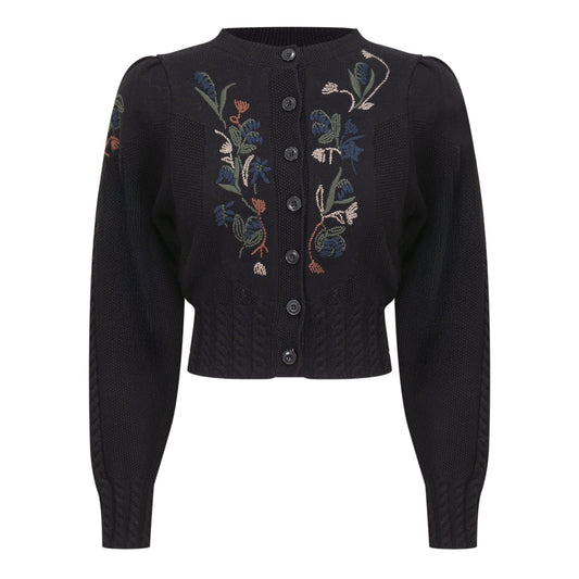 Embroidered Textured Knit Cardigan