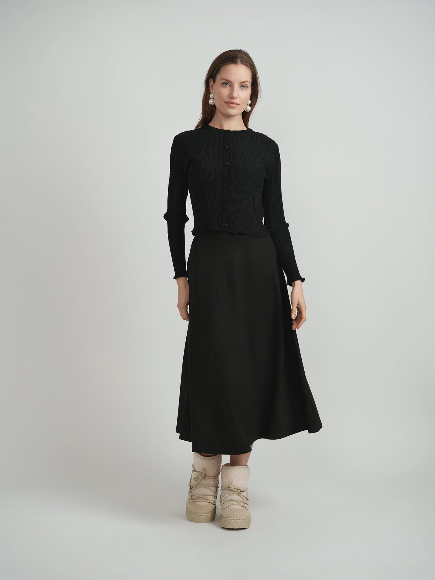 Wide Rib Cropped Knit Cardigan