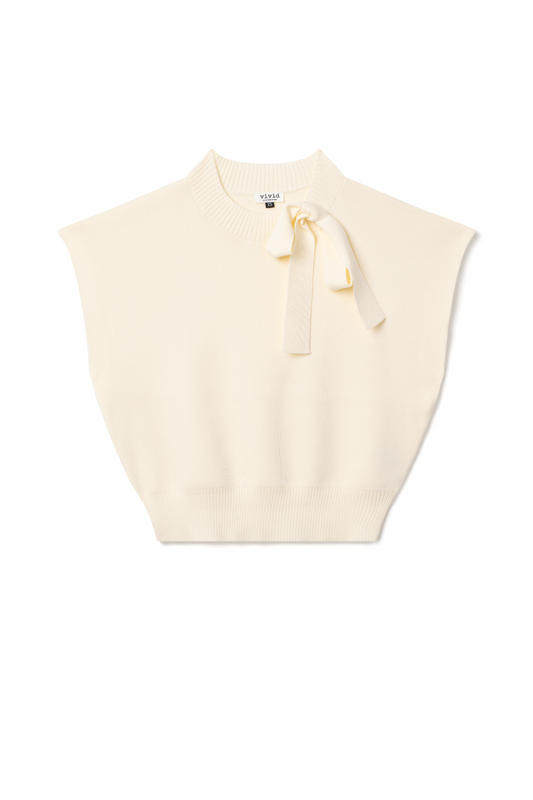 Knit Mock Neck Tie Vest Cream