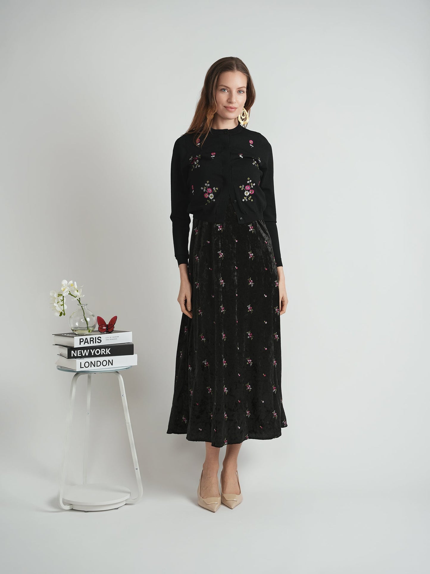 Embroidery Velour Maxi Jumper