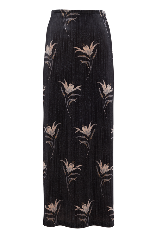 Printed Velour Maxi Skirt Black