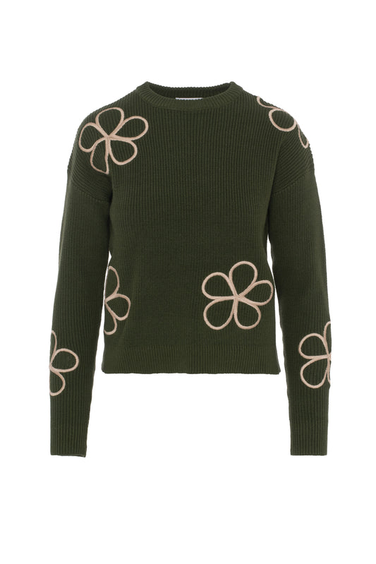 Embroidered Sweater Dark Olive
