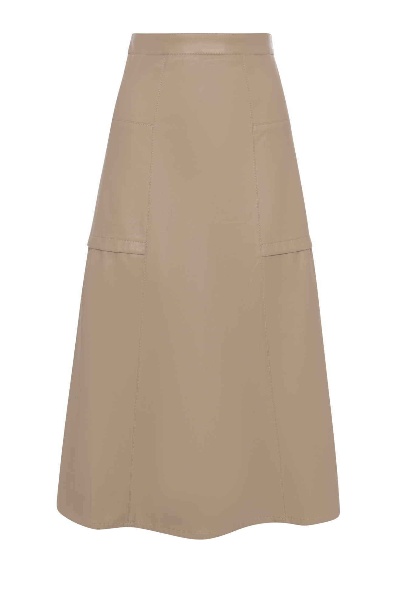 Leather Paneled Midi Skirt Oatmeal