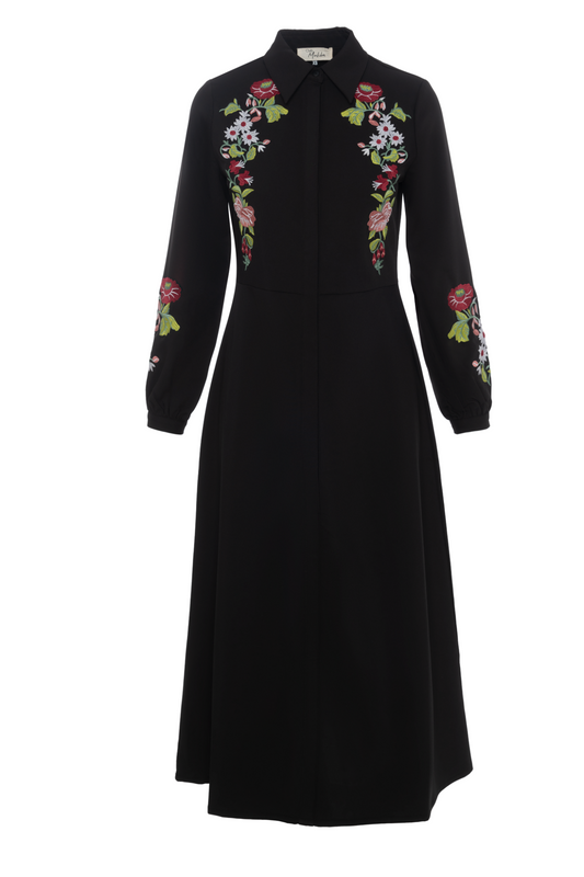 Embroidered Shirt Dress Black