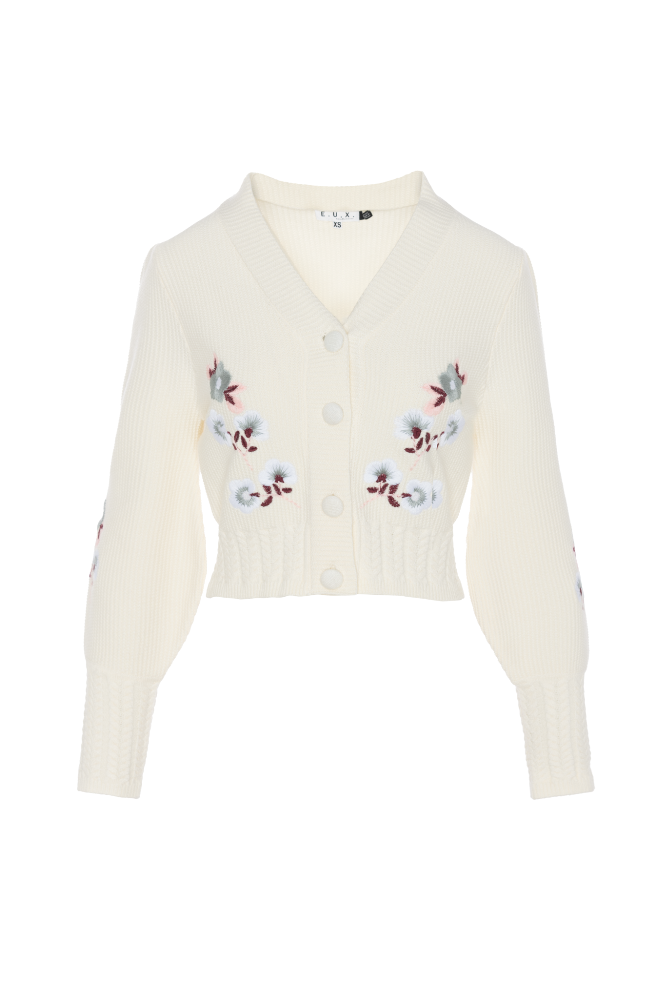 Embroidered Cropped Cardigan Cream