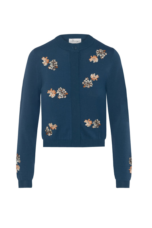 Embroidered Knit Cropped Cardigan Midnight Blue Rust