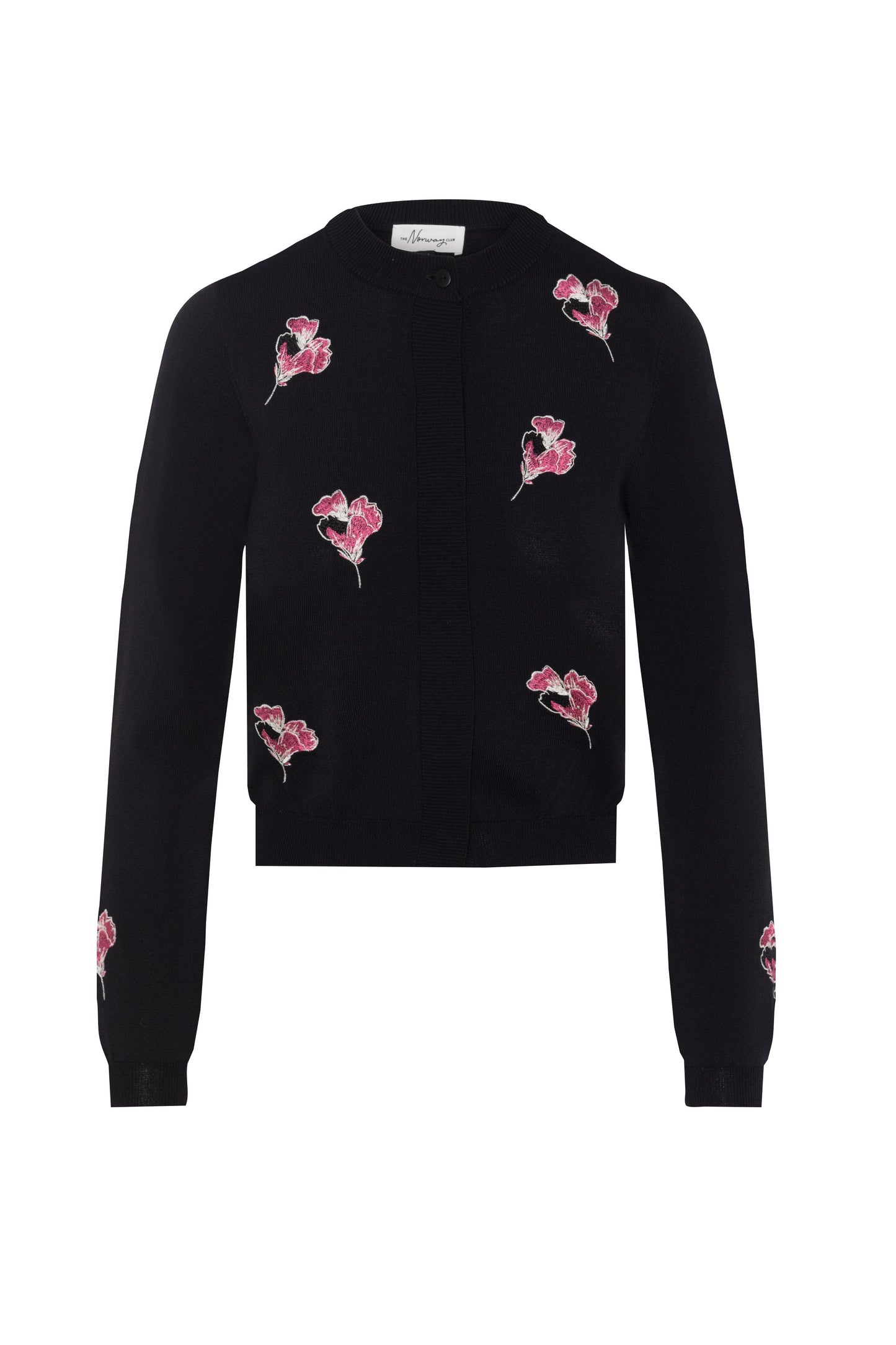 Embroidered Knit Cropped Cardigan Black Pink