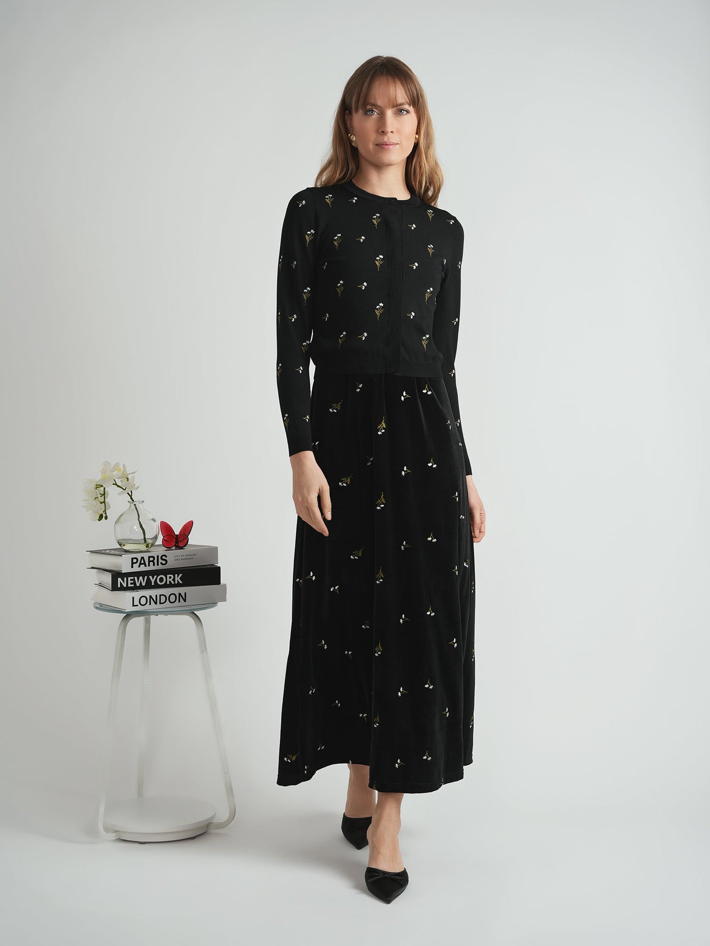 Embroidered Velour Maxi Jumper
