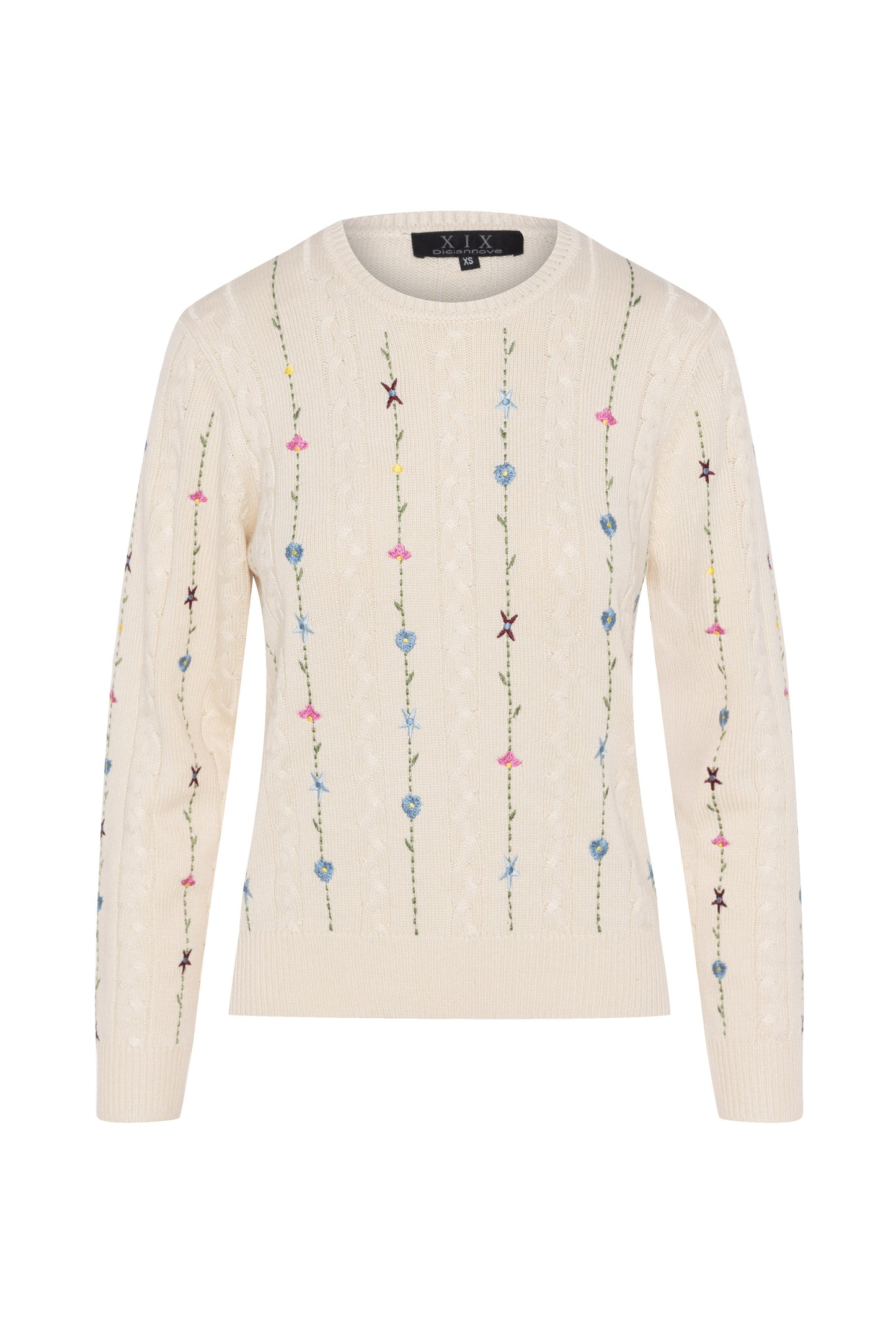 Embroidered Cable Sweater Cream