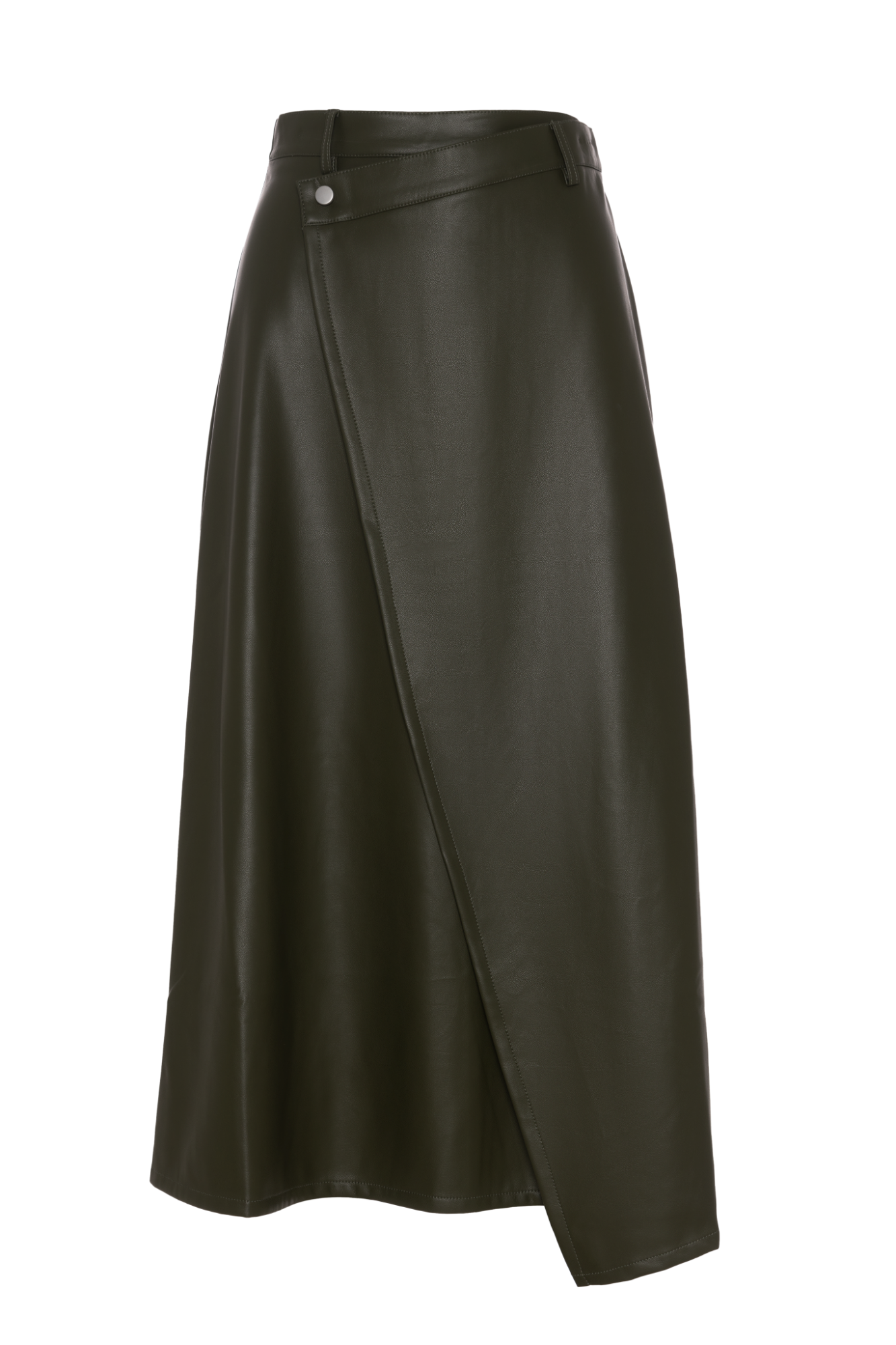 Leather Wrap Midi Skirt Dark Olive