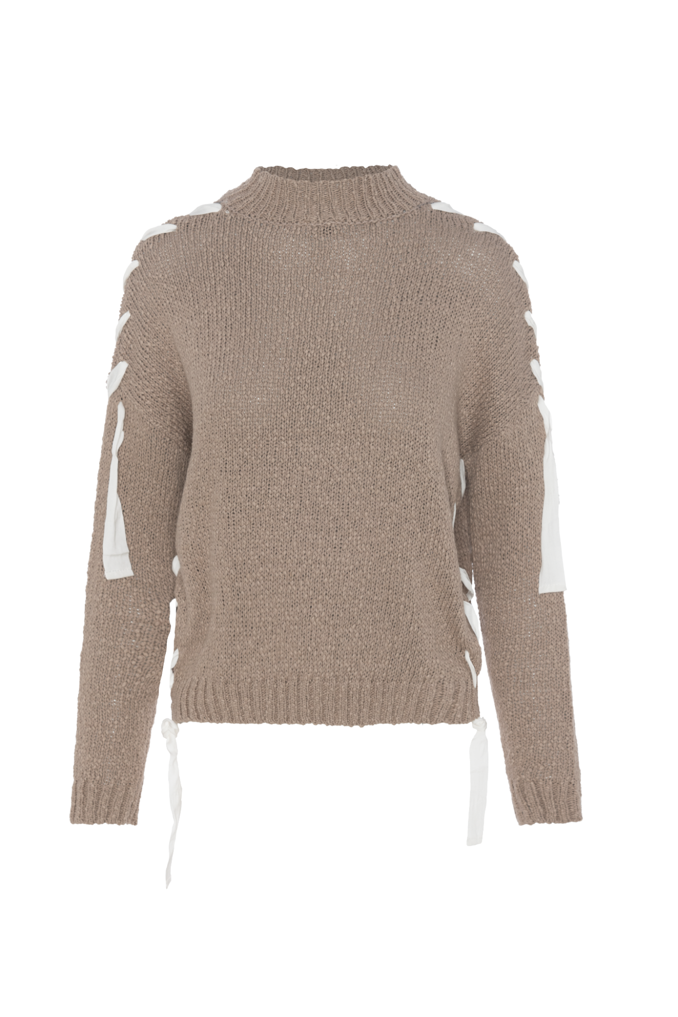 Mock Neck Ribbon Sweater Light Oatmeal