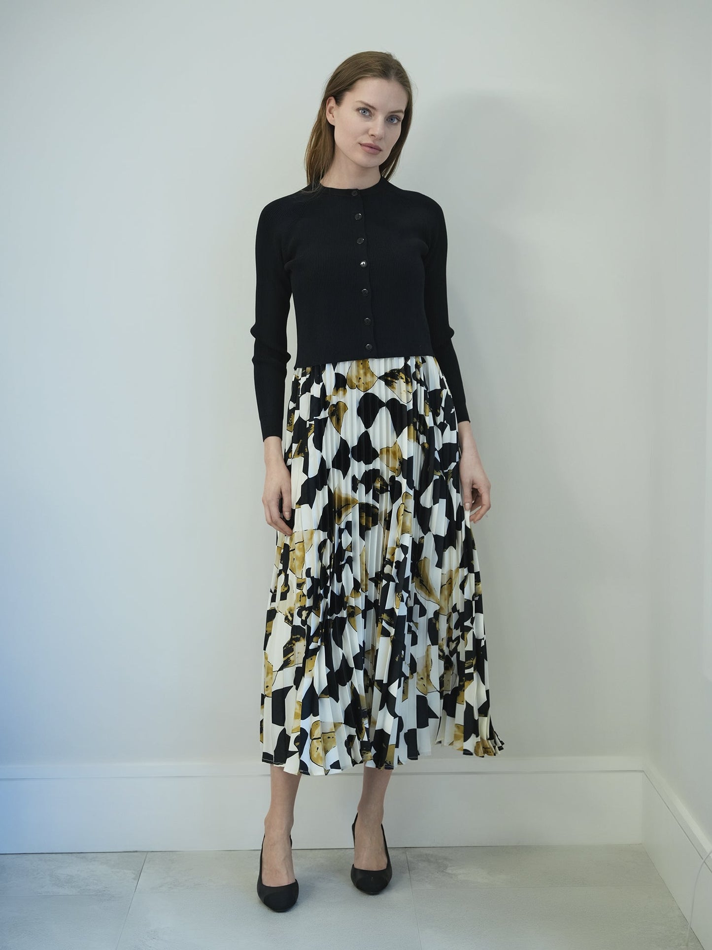 Midi Pleated Jumper with Cropped Cardigan