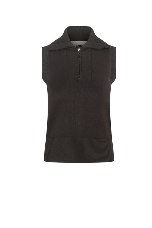 Knit Zip Vest Dark Olive