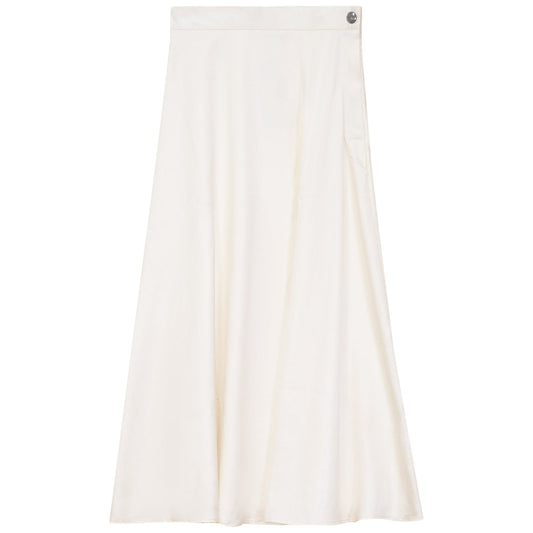 Accordion Pleated Leather Look Midi Skirt Cream