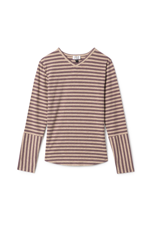 Stripped Vneck Top Mauve