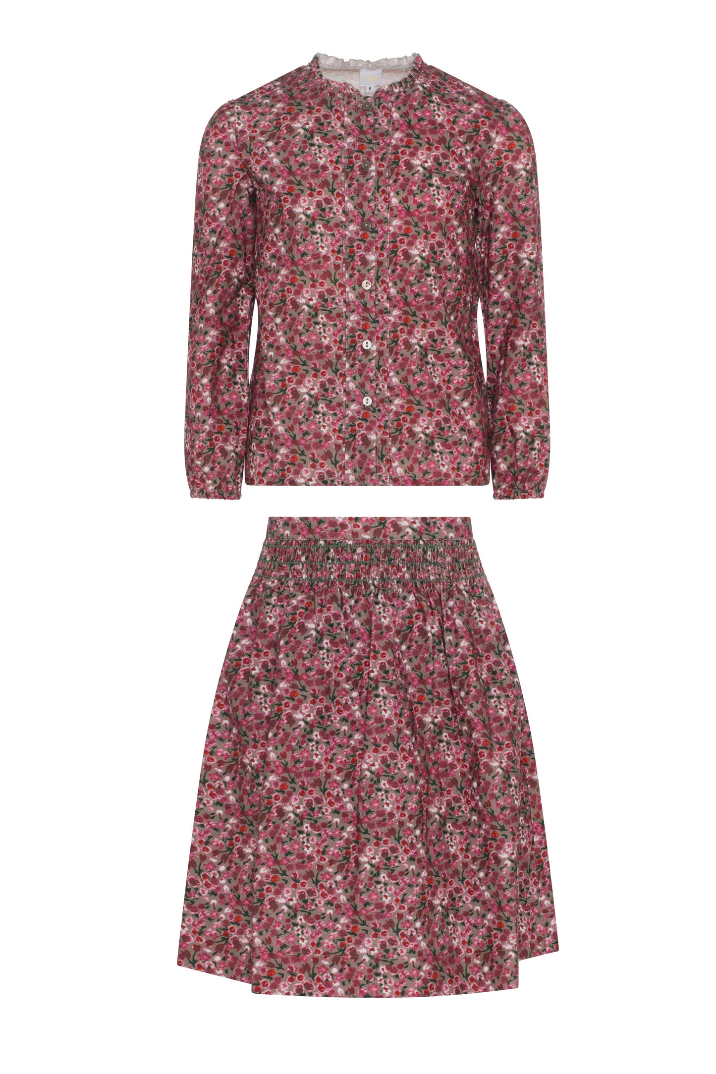 Flower Print Lace Skirt Set Grey