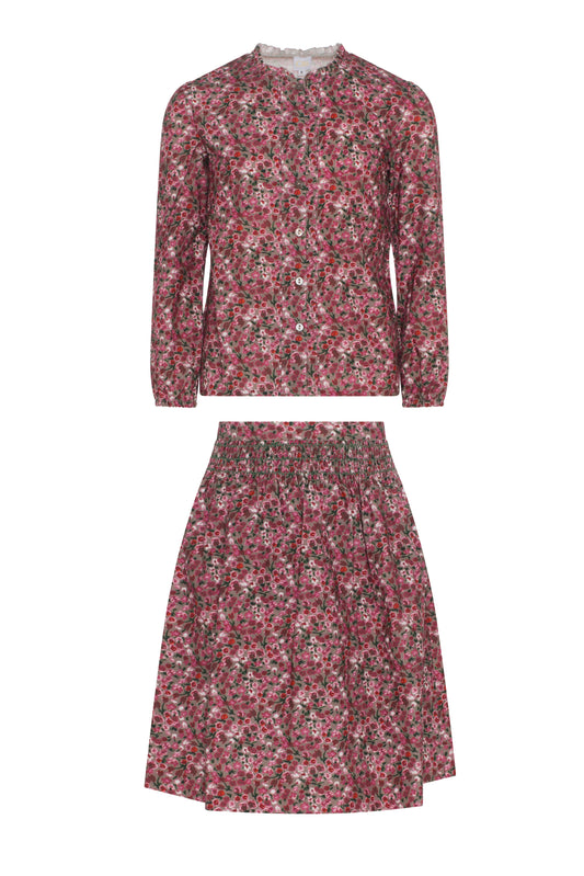 Flower Print Lace Skirt Set Grey