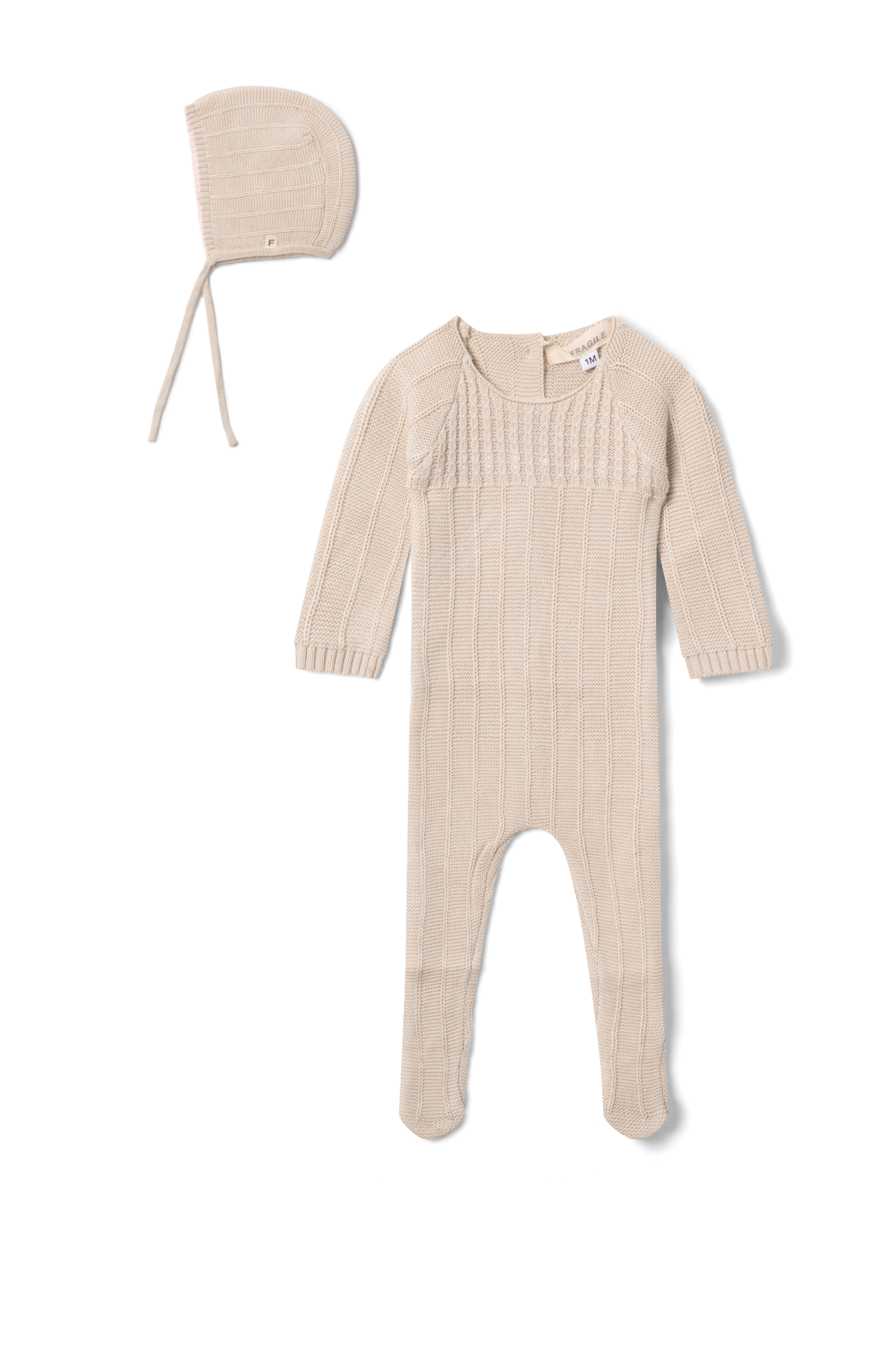 Cable Knit Onesie and Bonnet