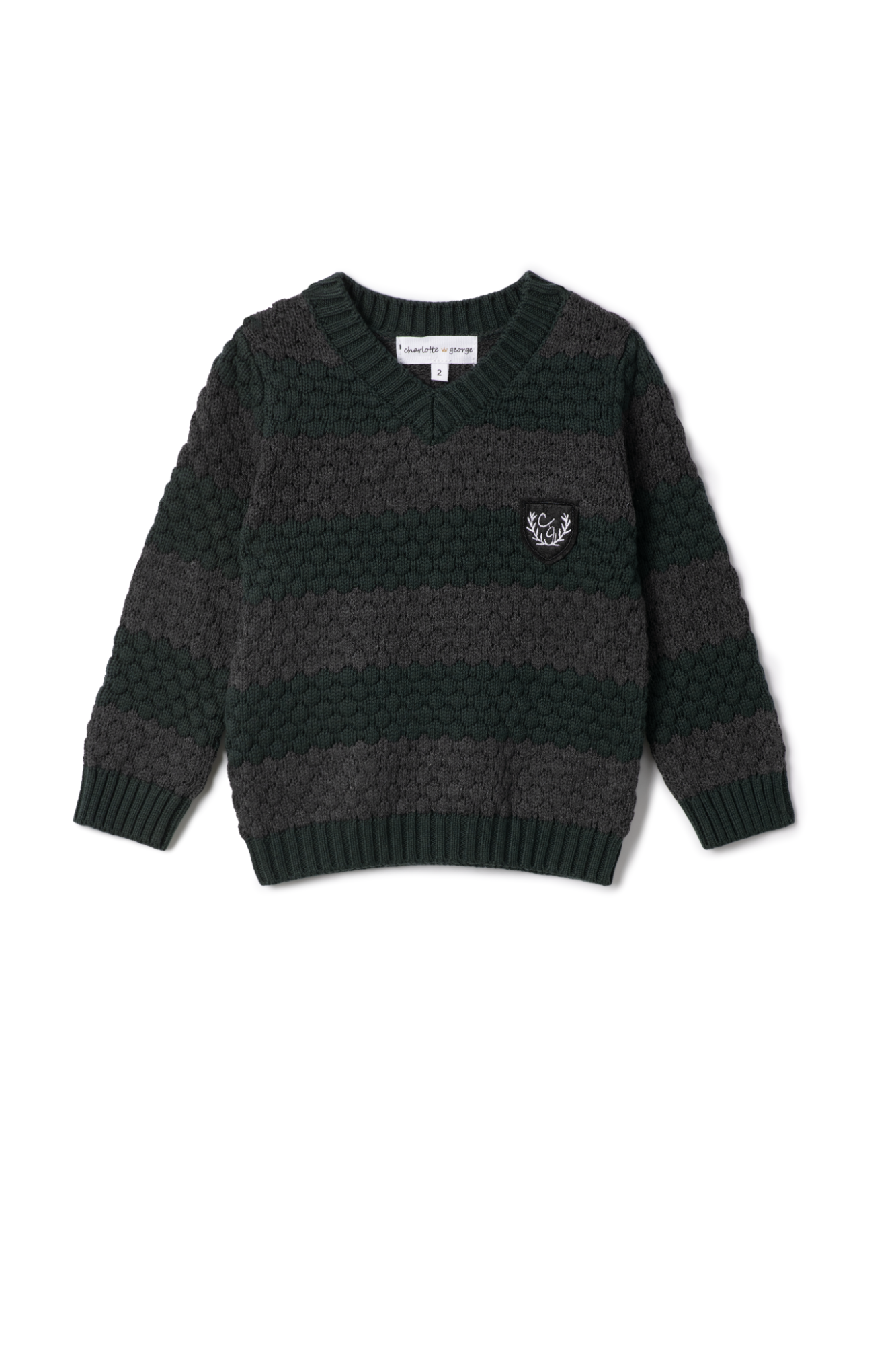 Striped Knit Vneck Sweater Forest Charcoal