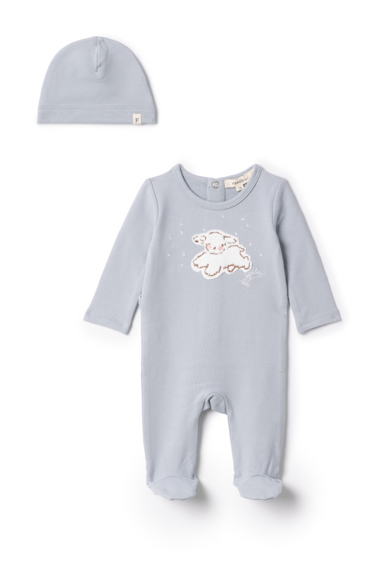 Sheep Embroidered Onesie Blue