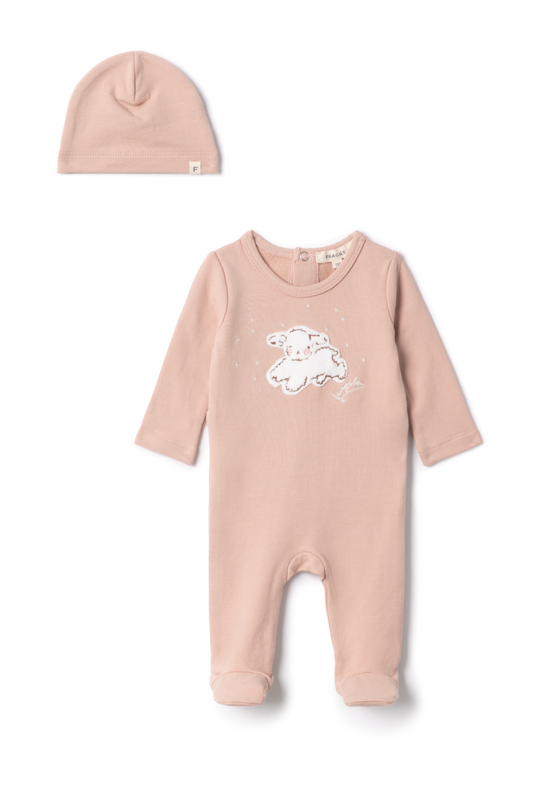 Sheep Embroidered Onesie Light Maple