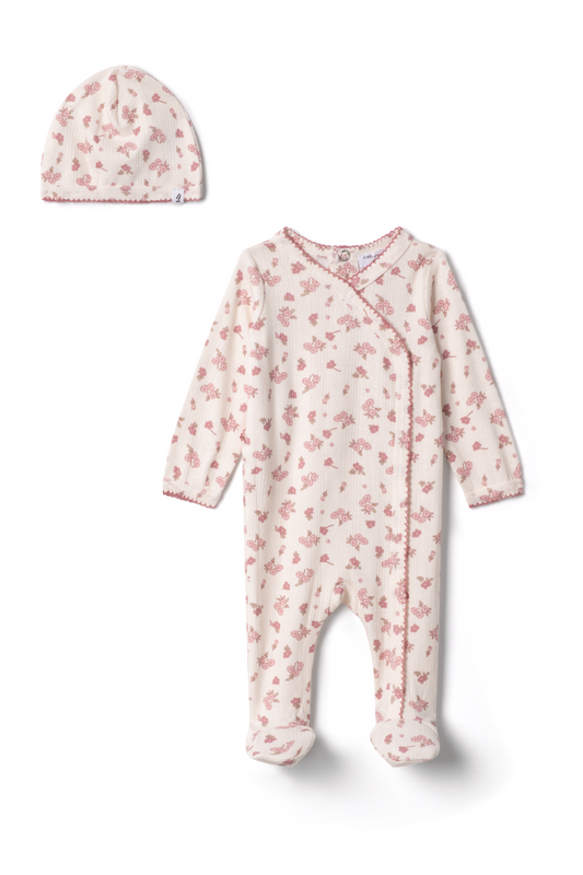 Contrast Stitched Pointelle Onesie Pink