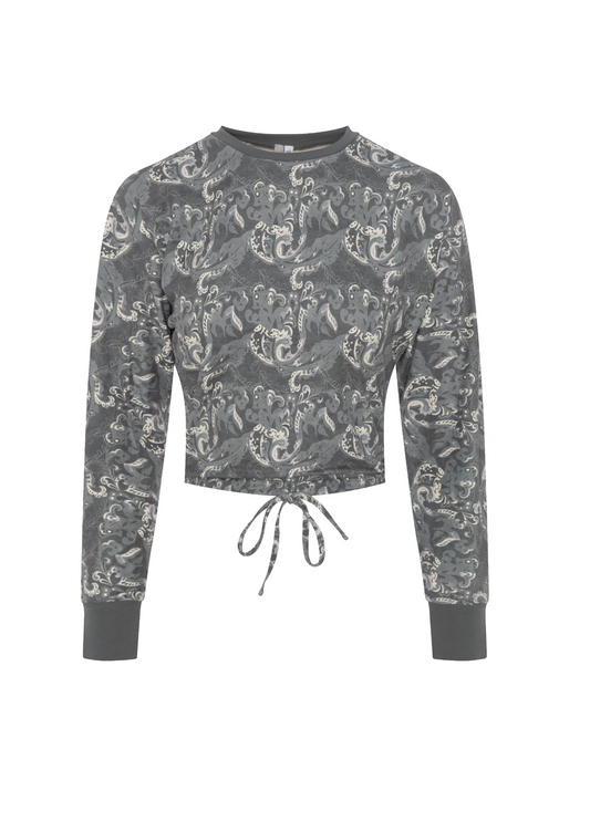 Dolman Crop Velour Top Grey