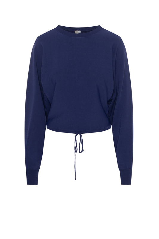 Dolman Crop Knit Top Ribbon Blue