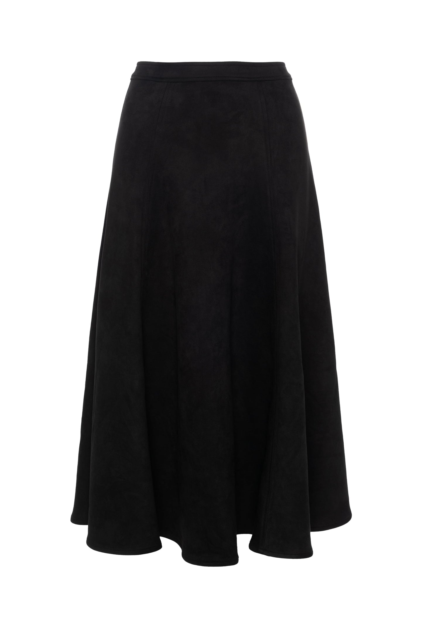 Suede Midi Panel Skirt Black