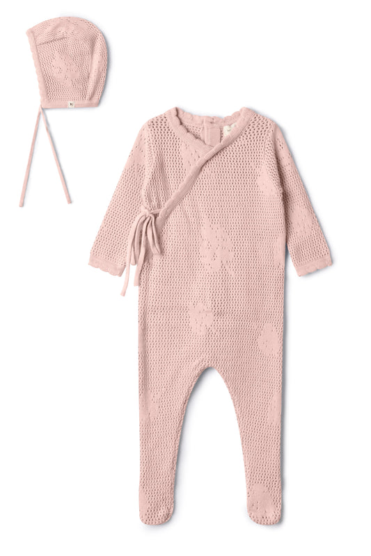 Pointelle Flower Knit Onesie Light Maple