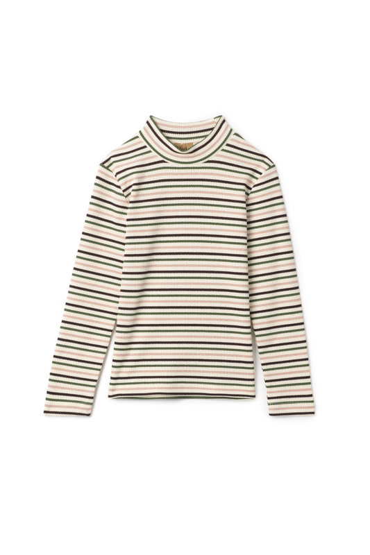 Waffle Stripped Mock Neck Top Cream