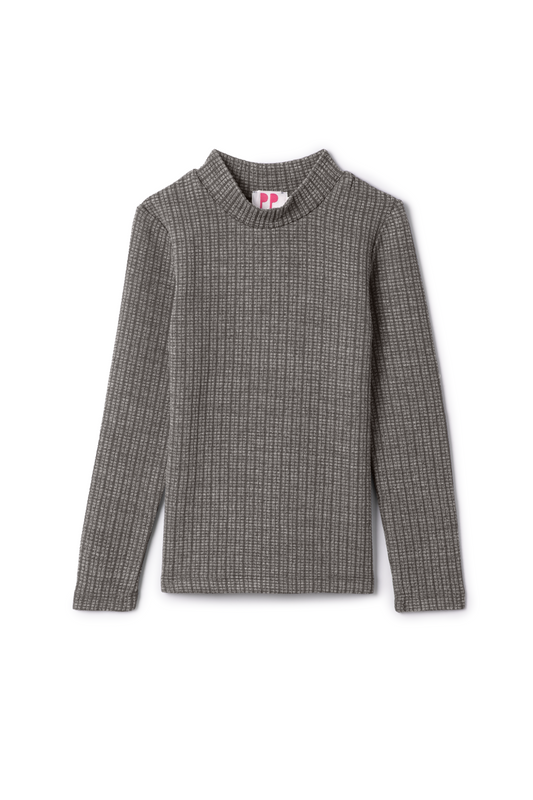 Washed Waffle Mock Neck Grey