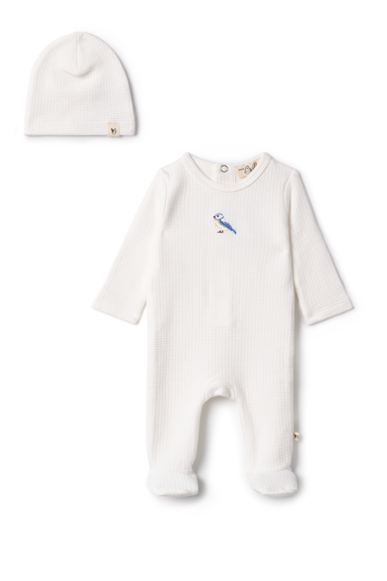 Checkered Bird Applique Onesie White