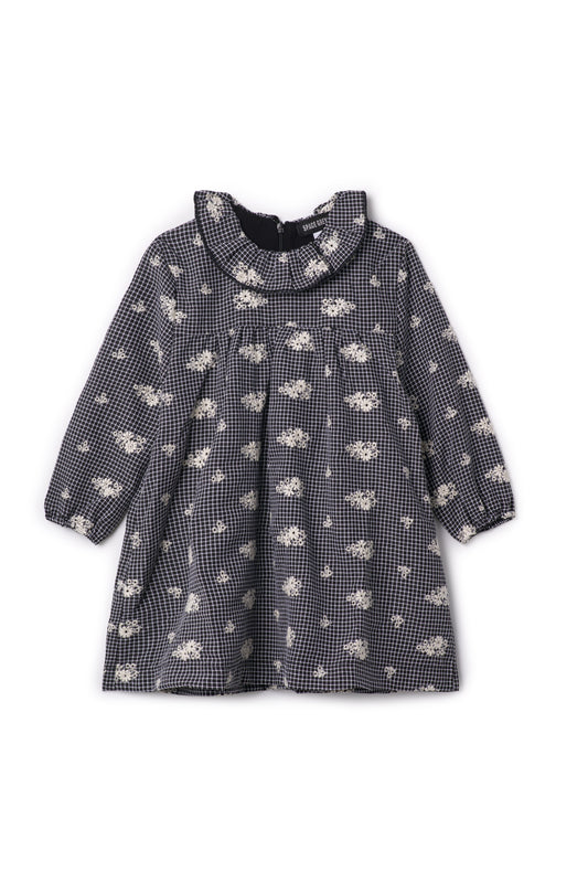 Checkered Embroidered Dress Black