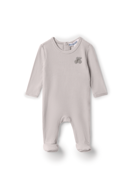 Stripped Hook Stitch Applique Onesie Grey