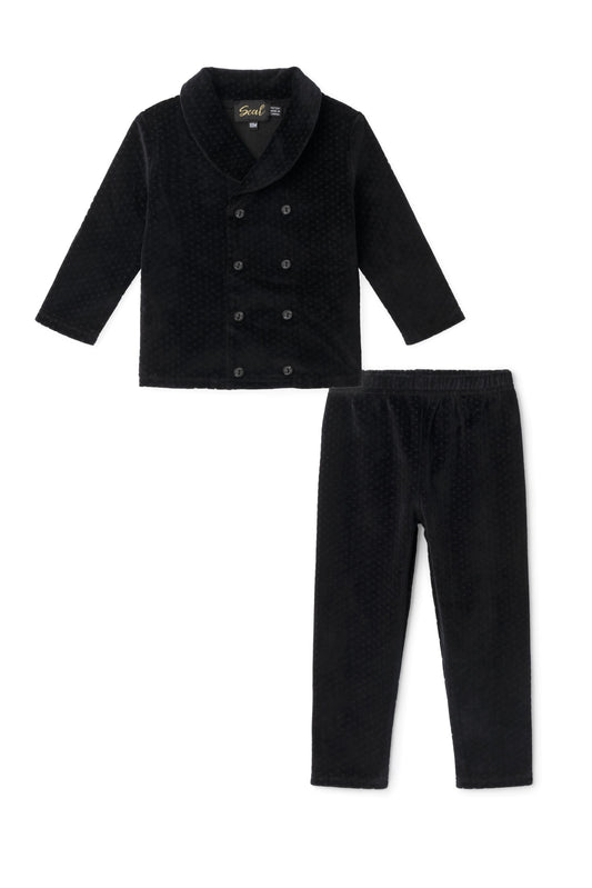 Dotted Velour Double Breasted Set Black