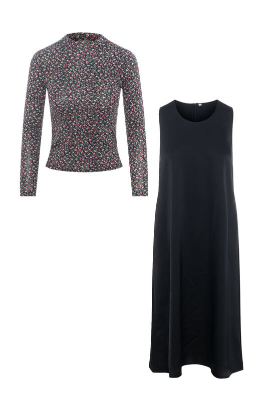 Floral Print Shirt Jumper Set Black