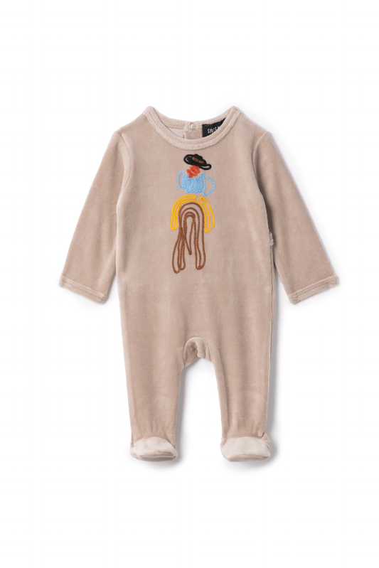 Cowboy Embroidered Onesie Beige