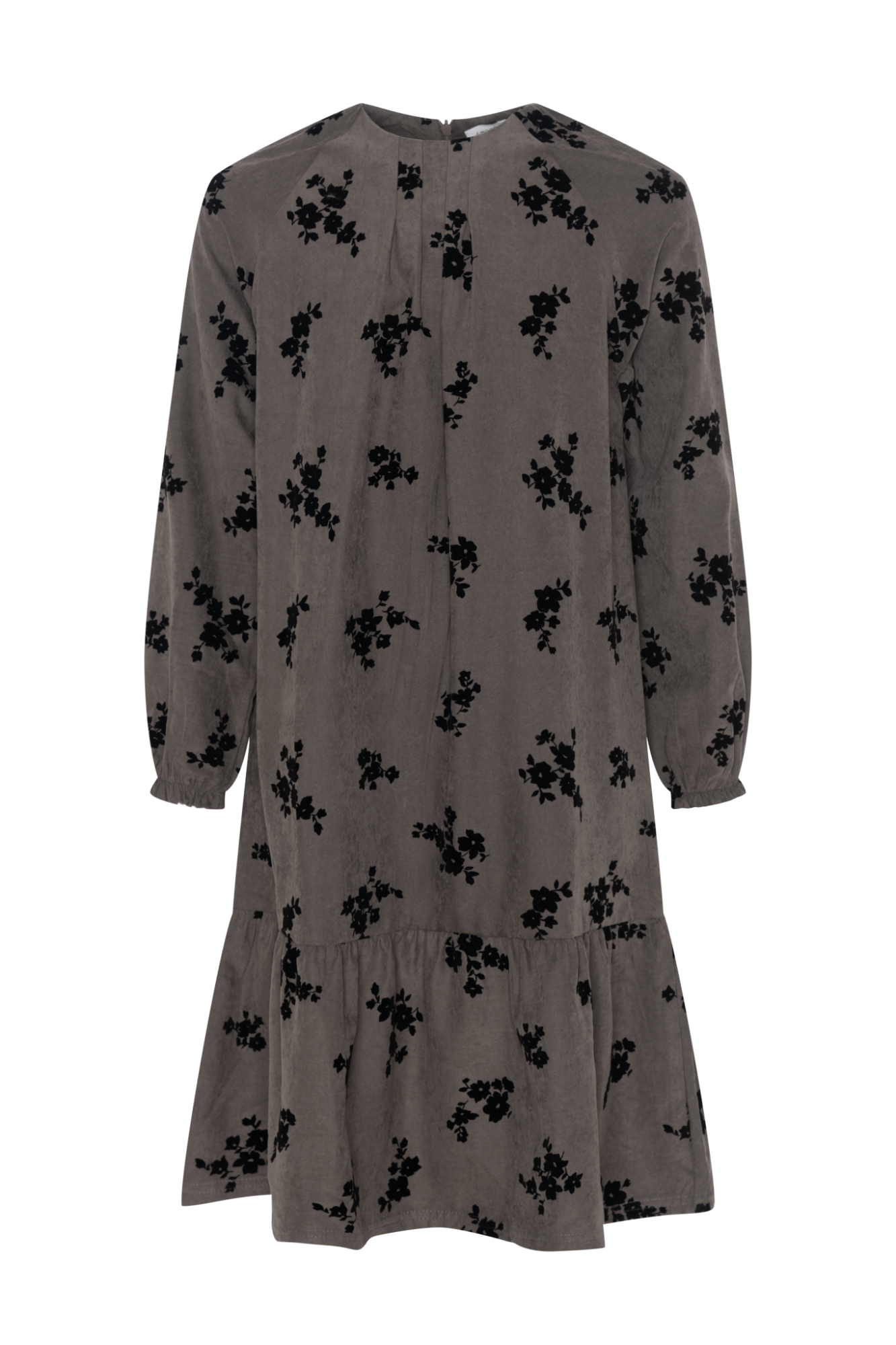Flocked Floral Dress Grey