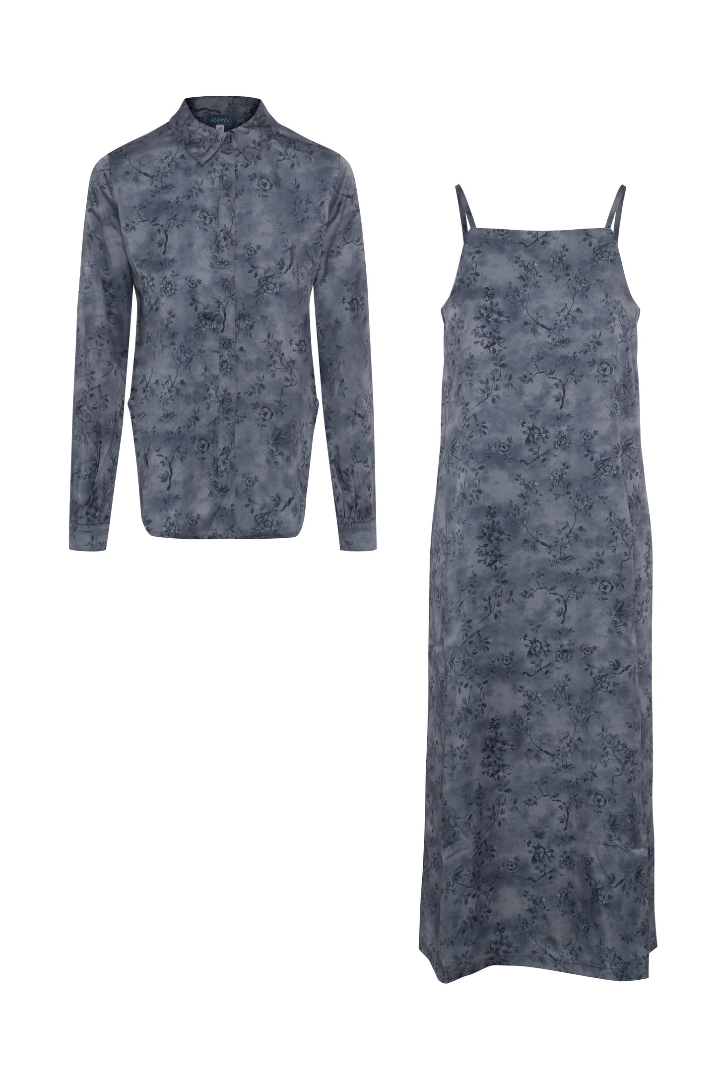Satin Printed Jumper and Top Grey Blue