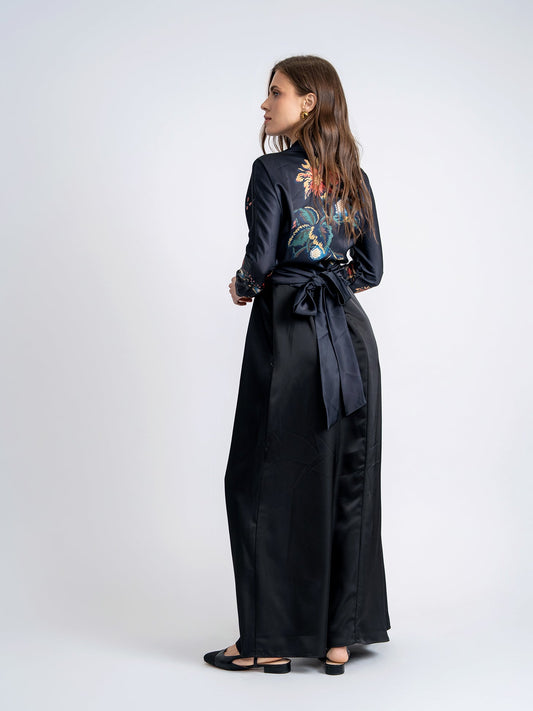 Satin Print Wrap Blouse