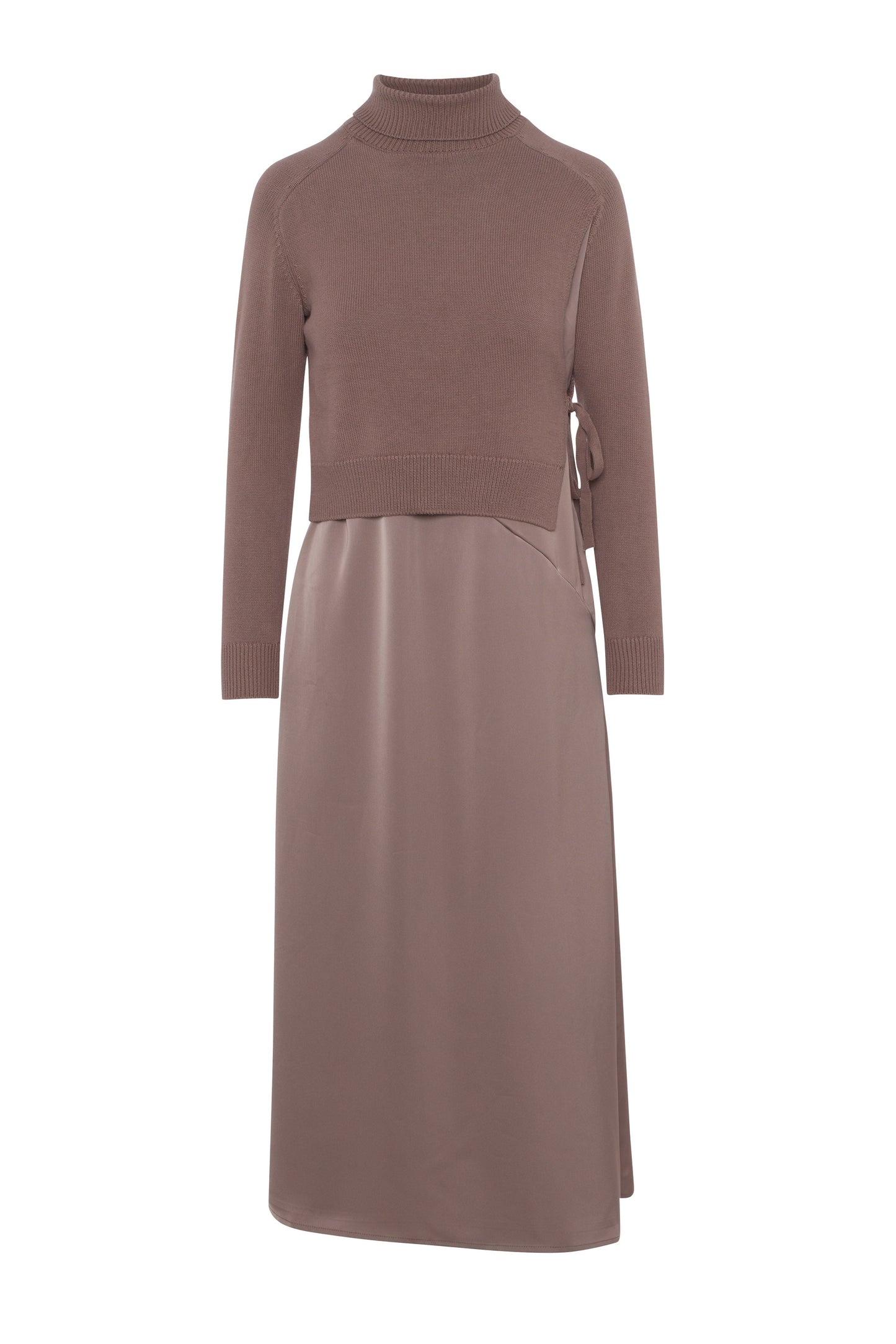 Satin Jump Dress with Sweater Brown Mauve