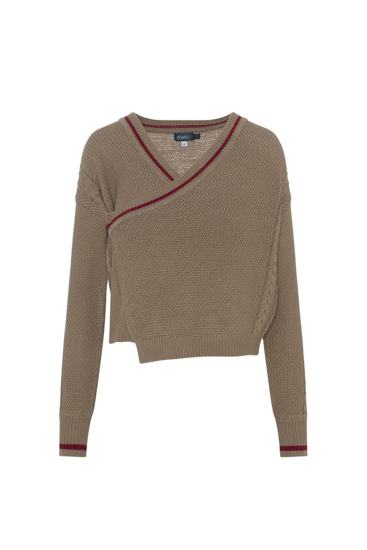 Contrast Wrap Knit Cardigan Taupe