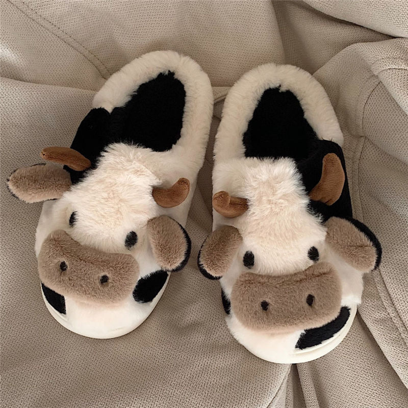 Cute cow toe cotton slippers for girls to keep warm at home White