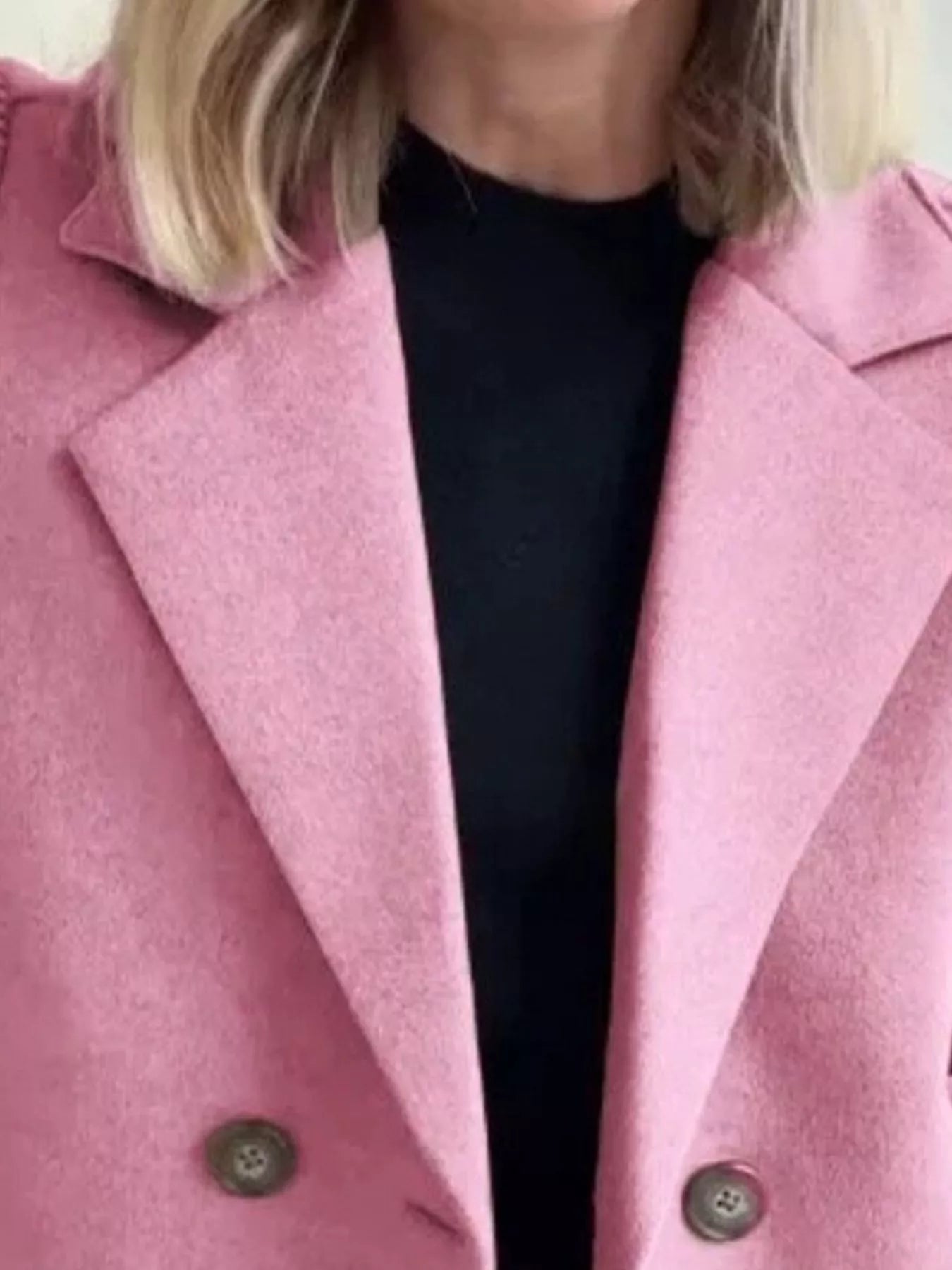 Full Size Knitted Sleeve Wool Blend Double-Breasted Blazer Plus Size