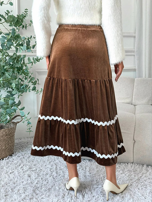 Velvet Tiered Midi Skirt