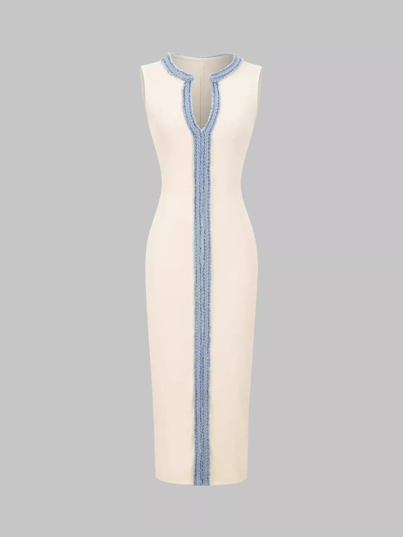 Slit Contrast Notched Sleeveless Dress