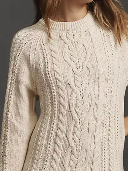 Full Size Cable-Knit Mini Sweater Dress Plus Size